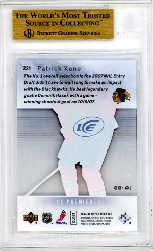 2007-08 Upper Deck Ice Premiers Rookie /99 BGS 9.5 Patrick Kane back